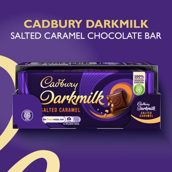 Cadbury Darkmilk Salted Caramel Chocolate Bar, Rich and Velvety, 85g - Image 2